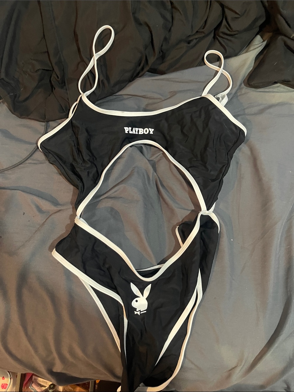 PLAYBOY Black & White Cutout One-Piece Swimsuit